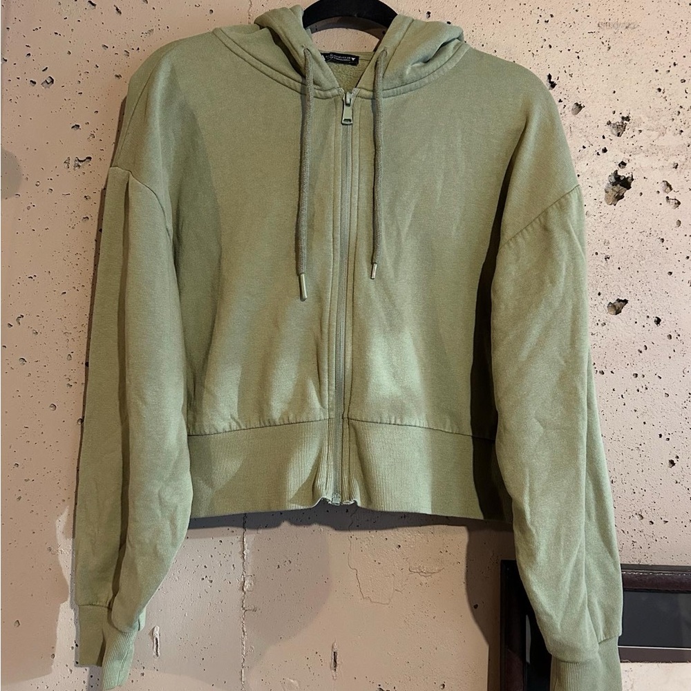 Zara Green Relaxed Crop Sweatshirt